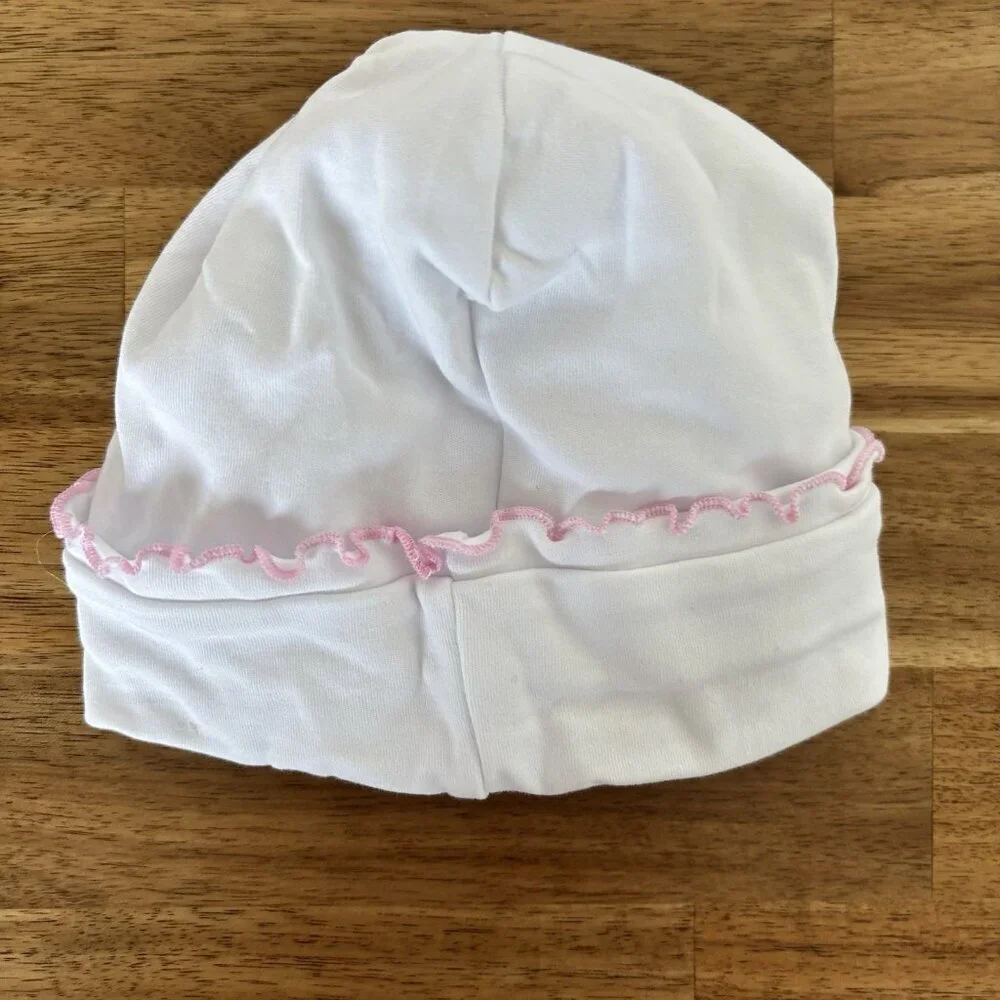Kissy Kissy Baby White Pima Cotton Hat Pink Flower Embroidery Size Small Classic